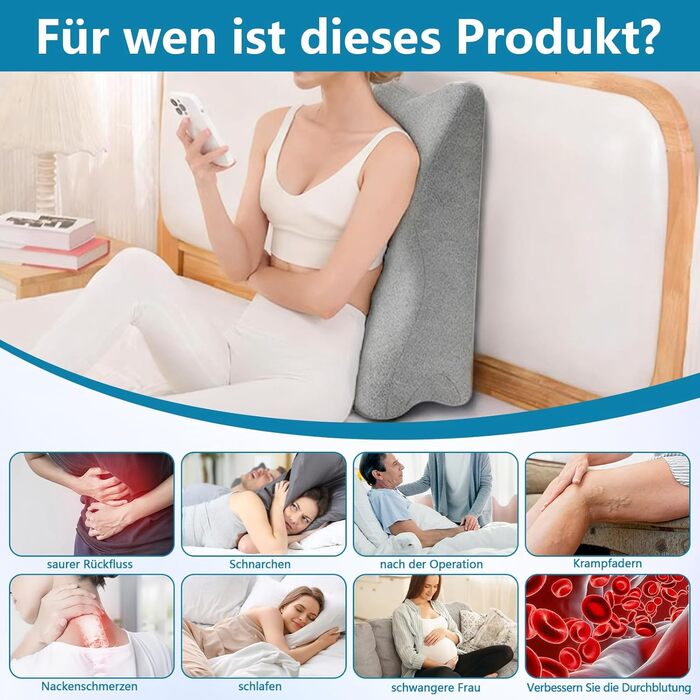 Подушка для підняття ніг Kottwca, клиноподібна подушка з піни з ефектом пам&39яті, ергономічна подушка для ніг, ортопедична клиноподібна подушка для ліжок, диванів, сидіння, сну, читання та відпочинку