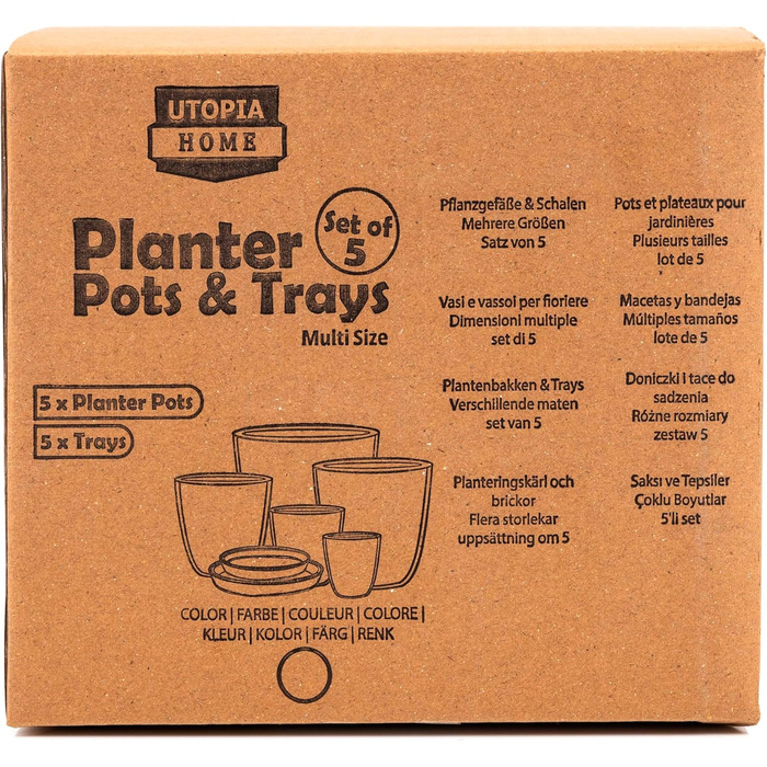 Кашпо для квітів Utopia Home, 5 шт. (біле), (ø18-ø17-ø15-ø13-ø12 см) Декоративне кашпо для кімнатних рослин - Кашпо для рослин з б