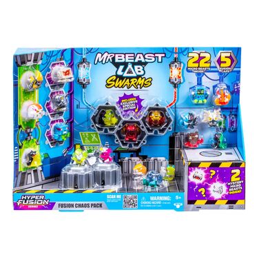 Набір Chaos Pack понад 100 унікальних Hyper Swarms, 22 мікро-бестиї, 22 колекційні стікери та 5 ковпачків для створення власної лабораторії MrBeast
