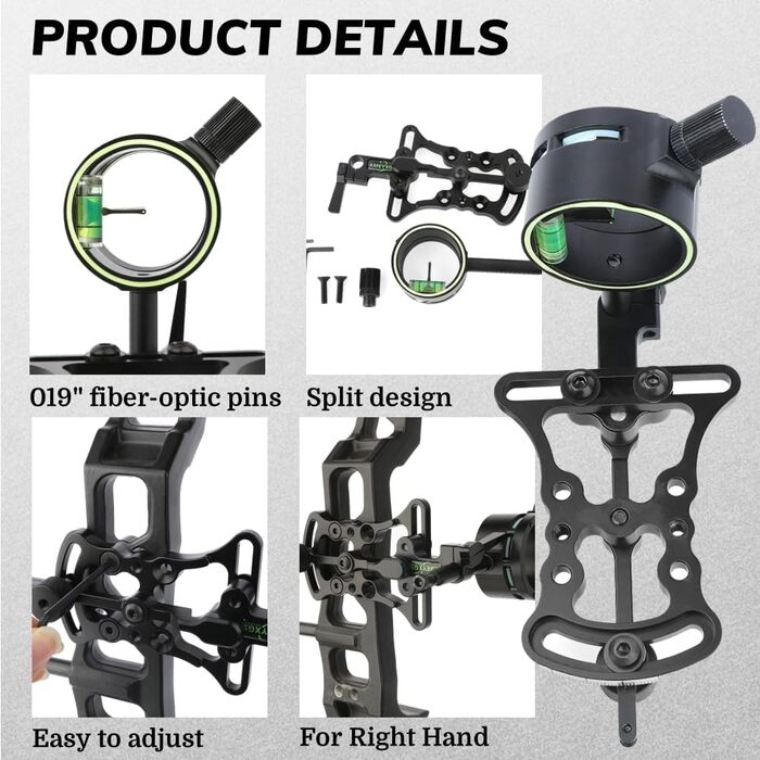 Приціл для лука зі скловолокна з одним штифтом 0,019 фута мікрорегульований, швидковстановлюваний без інструментів з підсвічуванням для складних луків