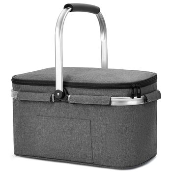 Велика складна ізольована сумка-холодильник - кошик для покупок з кришкою, знімний кошик для пікніка на 2 особи, кошик-холодильник з алюмінієвою рамою, потовщений термокошик - з 2 пакетами льоду XL чорного кольору