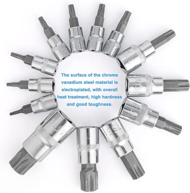Набір біт Torx Gueenky 13 шт., T8 - T70, насадки Torx 1/4, 3/8, 1/2, комплект головок Torx та зірочкових