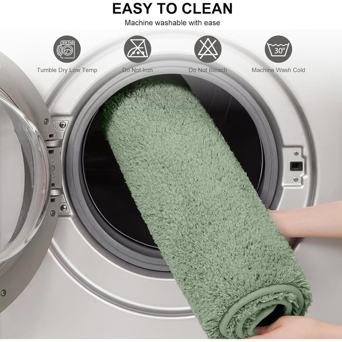 Набір із 3 нековзних килимків для ванної, мякі, водопоглинаючі, волохаті килимки для ванної з мікрофібри з високим ворсом, килимки для ванни, душу та ванної кімнати, які можна прати в пральній машині (зелені) 80 x 50 см (прямокутні)