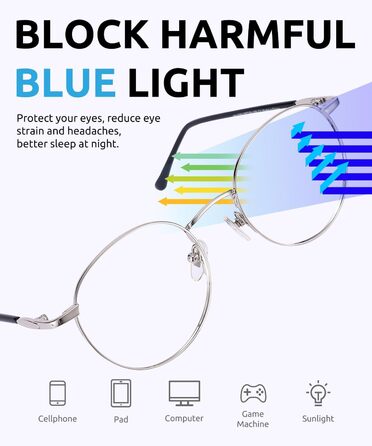 Окуляри для компютера Firmoo Anti Blue Light, жінки, чоловіки, безрецептурні окуляри унісекс для ПК/стільникового телефону/телевізора, металеві окуляри з повною оправою (сріблясті)