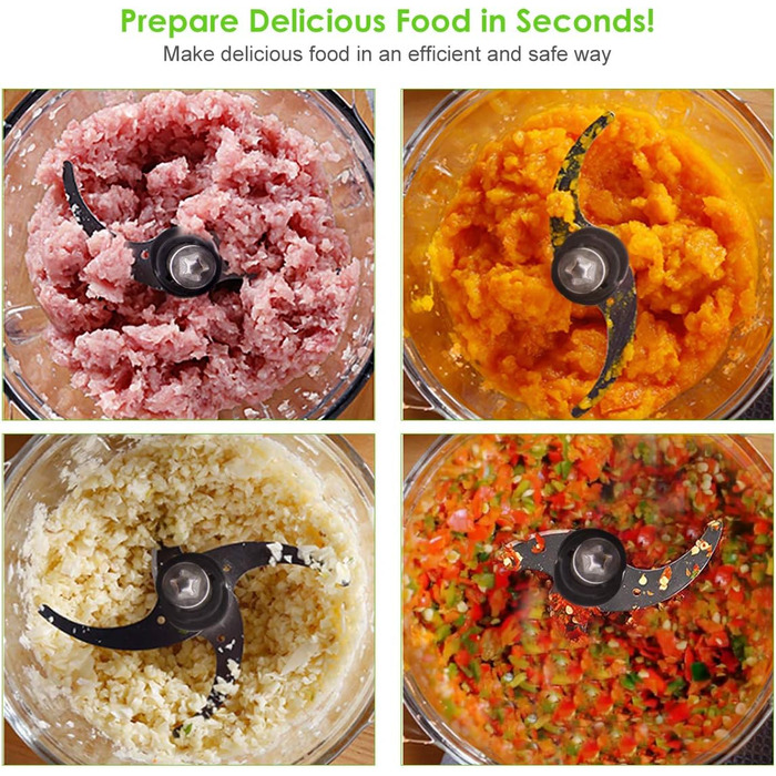 Електричний подрібнювач Multi-Chopper універсальний з чашею з нержавіючої сталі 1,5 л, 2 рівні швидкості Функція гальмування для м'яса, фруктів, овочів та дитячого харчування, срібло