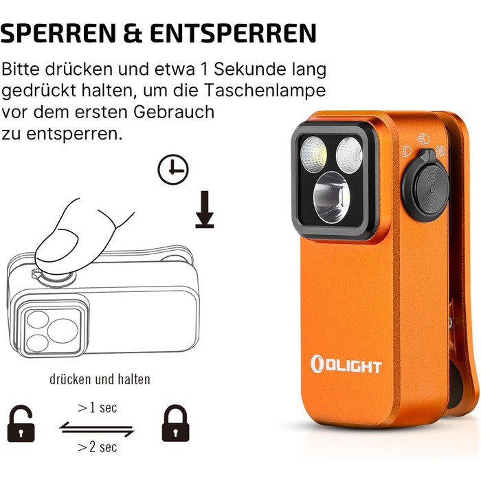 Міні-світлодіодний ліхтарик OLIGHT Oclip Pro з прожектором, сфокусованим світлом та червоним світлом, яскравий акумуляторний ліхтарик 500 люменів USB-C, лампа-кліпса IPX6, невеликий миготливий ліхтарик для бігунів та кемпінгу (помаранчевий)