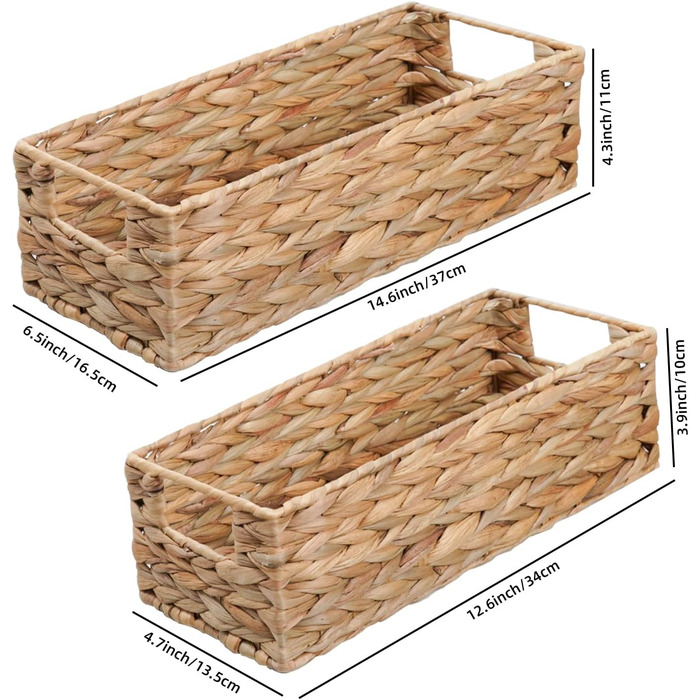 Плетений кошик для зберігання OUTBROS, набір з 2 шт. , плетені кошики з ротанга, декоративна скринька для зберігання, кошики-органайзери для полиць, кошики для зберігання, кошики для полиць, водяний гіацинт