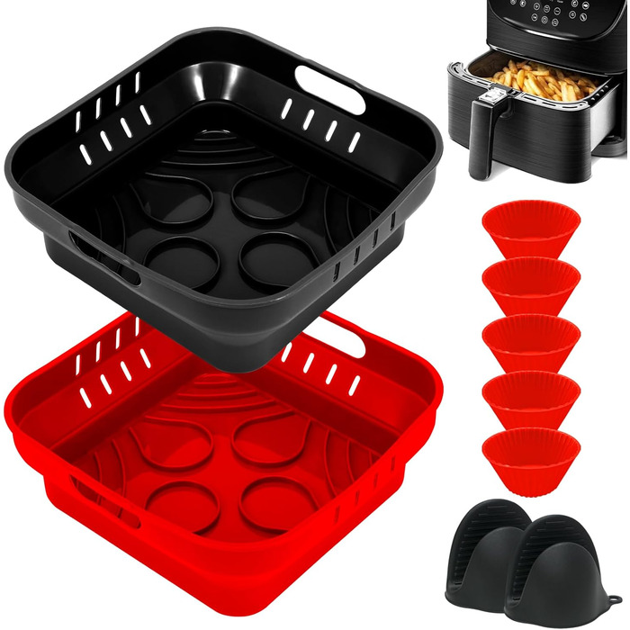 Силіконова форма 22 см для фритюрниці, аксесуари для фритюрниці 4 шт. Силіконова форма для випічки COSORI 5.5 л, Russell Hobbs 4L, Cecotec 6L, силіконова форма, силіконова вставка Аксесуари для фритюрниці Аксесуари для фритюрниці