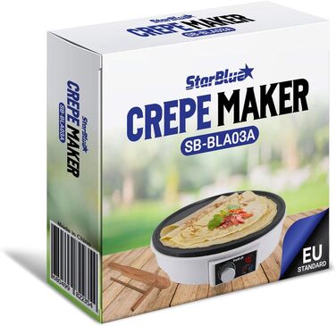 Електрична млинниця та млинниця StarBlue, 30,5 см, з безкоштовною електронною книгою рецептів та дерев'яною лопаткою 220 240 В, 50/60 Гц, 1000 Вт, вилка Великобританії, адаптер Європа в комплекті