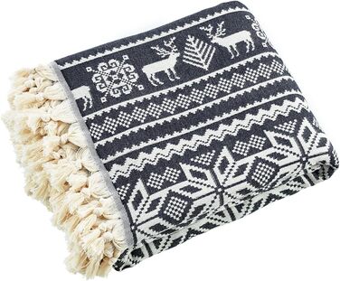 Покривало BOHORIA Premium Nordic 200x240 см - Покривало на ліжко, двосторонній плед, затишний плед, плед на диван з візерунком Дуже великий (200 x 240 см, Оленячий обсидіан) 200 x 240 см Оленячий обсидіан