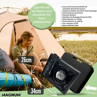 Газова плита MAGNUM з 4 газовими картриджами - Кемпінгова плита з газовими картриджами - Газова плита для кемпінгу