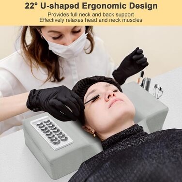 Подушка для нарощування вій CGBE U-подібної форми подушка для шиї для нарощування вій, ергономічна подушка для підтримки шиї, фланелева подушка для вій для використання вдома та в салонах краси. Сіра.