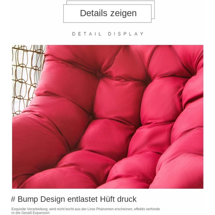 Подушка для крісла-яйце, кругла подушка для сидіння/спинки для підвісного крісла - 120*80 см, подушка для підвісного крісла, накладка для гамака-гойдалки з поліратангу/ратангу, для приміщень та вулиці, для вітальні, темно-сіра 120*80 см