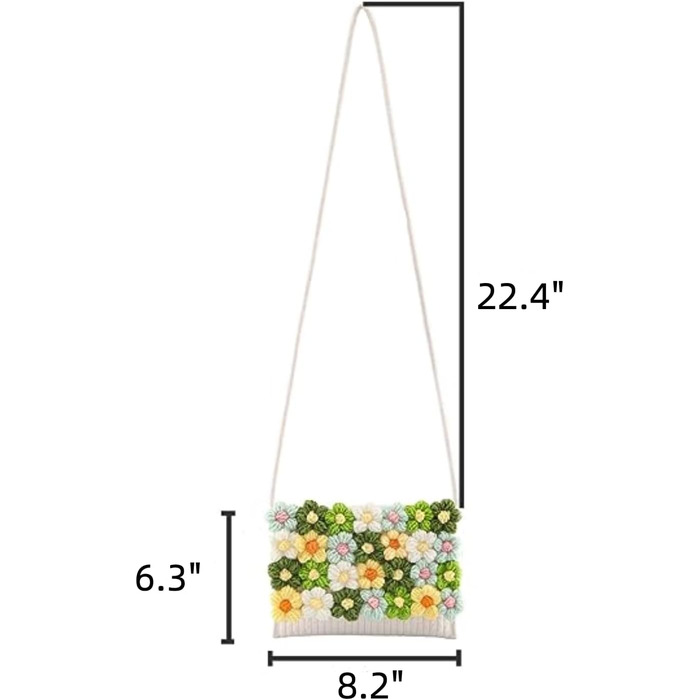Ткана жіноча сумка через плече, квітковий клатч, велика місткість, магнітна застібка, квітковий гаманець, в'язана гачком, сумка крос-боді для повсякденного, повсякденного, вечірок, випускного прямокутна зелена
