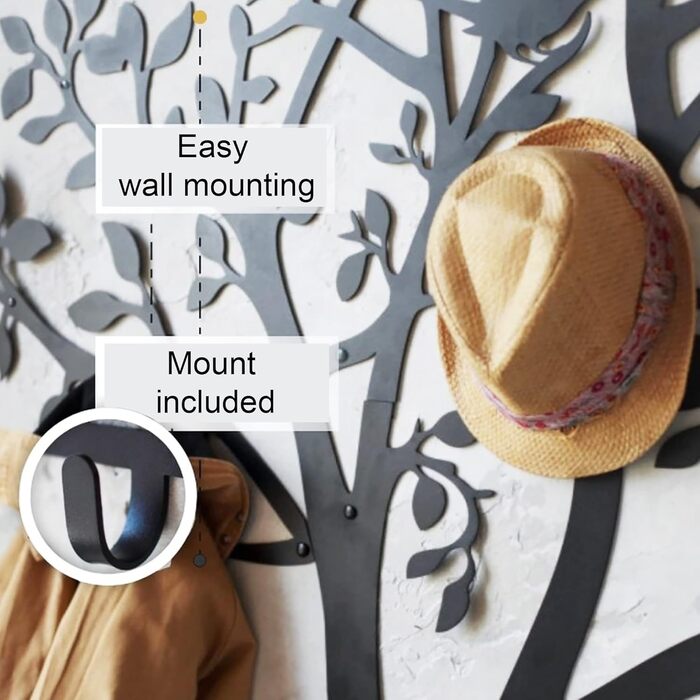 Вішалка настінна чорна метал 170х107см гачки для одягу 7 шт. меблі для передпокою вішалка дерево дизайн гачки для одягу вішалка чо