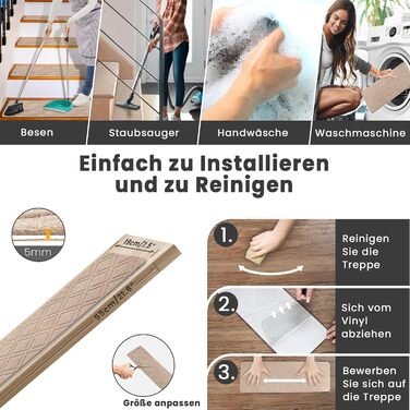 Килимки для сходів, самоклеючі килимки для сходів для приміщень, 15 шт. , протиковзкі, можна різати, багаторазові, для захисту домашніх тварин та людей похилого віку (картований візерунок - бежевий, 55x19 см) 55 см x 19 см картатий візерунок - бежевий
