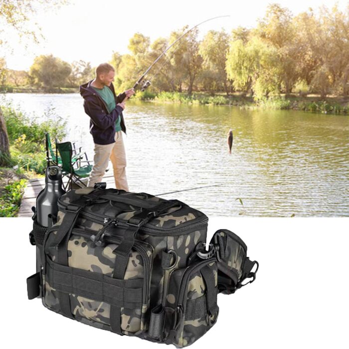 Рибальська сумка YUEMING, рибальська сумка для рибалки, чохол для рибалки Сумка для форелі рибальська з м&39яким плечовим ременем і ручками для перенесення, сумка для рибалки, універсальна сумка, сумка для коропа для рибалки камуфляжна
