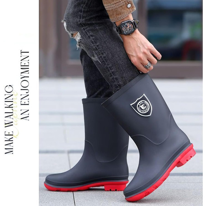 Водонепроникні гумові чоботи Pangolin для жінок та чоловіків, гумові чоботи до середини литки з нековзною підошвою, легко взувати та знімати, робочі чоботи для садівництва, роботи, подвір&39я, чорні/червоні, EU 45