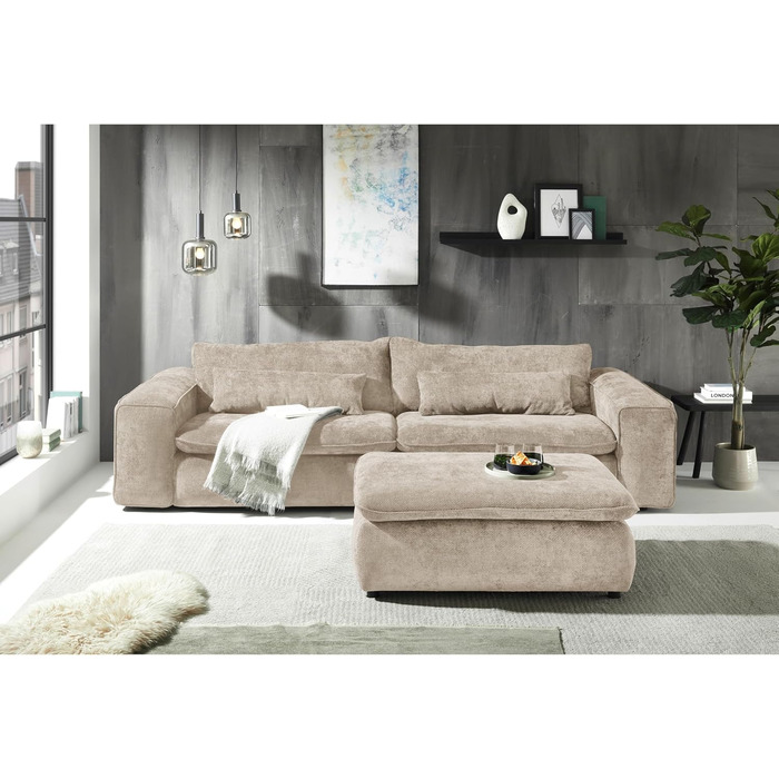 Великий диван шириною 300 см, модель Vince, глибоке сидіння, тканинний чохол, що не потребує особливого догляду, пружини, що не провисають, повністю м&39яка спинка, середня жорсткість сидіння, вкл. 2 подушки для спинки, 2 подушки для попереку, колір голуб