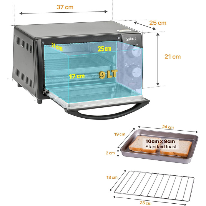 Міні-духова шафа 9 літрів Таймер на 60 хв 800 Вт 100-230C Міні піч Духова шафа Міні-піч Кемпінгова піч Мала духова шафа Маленька духова шафа