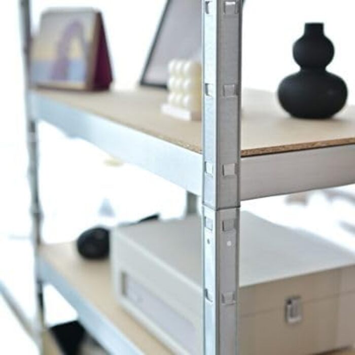 Стелаж SCHULTE Shelf World Heavy-Duty XL з 4 дерев&39яними полицями, вантажопідйомність на рівень 250 кг, 180x140x50 см (ВxШxГ), оцинкований, стелаж для зберігання, стелаж для підвалу, стелаж для майстерні, стелаж без ригелів