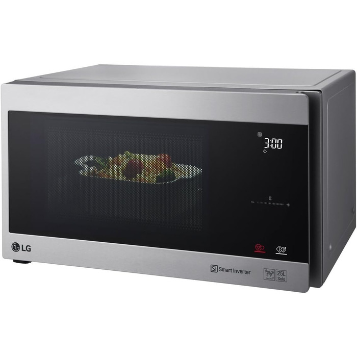 Мікрохвильова піч LG MS2595CIS з технологією Smart Inverter, ємність 25 літрів, 1000 Вт, автоматичні програми, регульовані рівні потужності та функція EasyClean, мікрохвильова піч Silver Solo з нержавіючої сталі Silver 2