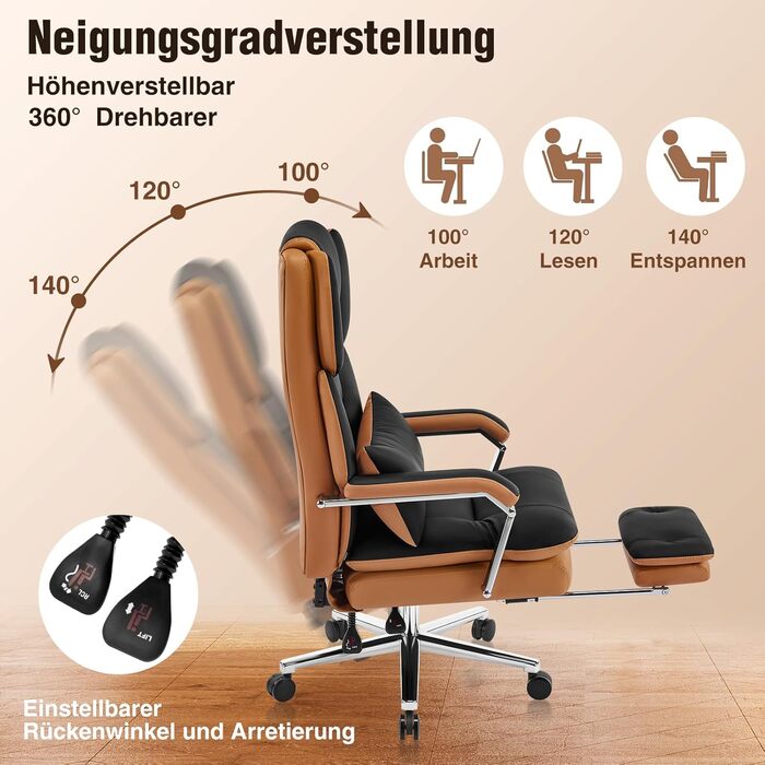 Ергономічне офісне крісло Storeo Imp, до 200 кг, штучна шкіра, чорне