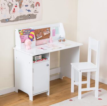 Дитяча парта LIFEZEAL з дерев'яним стільцем, навчальний стіл з відсіком для зберігання та дошкою, дитяча сидяча група від 3 років,