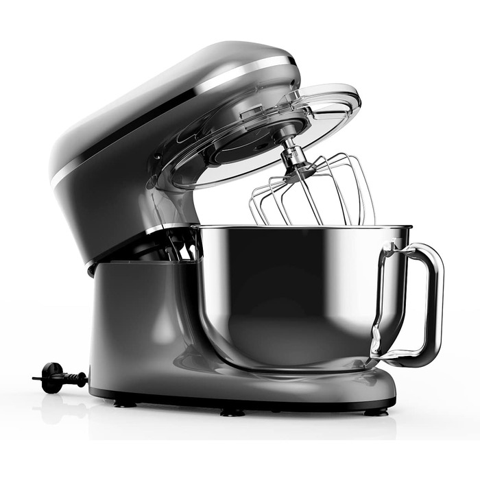 Кухонний комбайн Fentic - 2000 Вт - Чаша для змішування з нержавіючої сталі (6.2 л) - Тістомісильна машина з гачком для змішування, гачком для тіста, віночком і захистом від бризок - включаючи захисний чохол і додаткові аксесуари - Антрацит