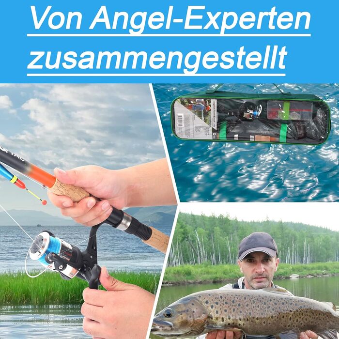 Набір для лову форелі/окуня з підсаком повністю зібраний та намотуваний Повний рибальський набір для звичайних рибалок та початківців, набір для лову форелі, вудка для форелі, довжина телескопічного вудилища 210 см