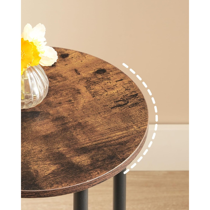 Круглий приставний столик, журнальний столик з 2 полицями, невелика тумбочка біля ліжка, журнальний столик в індустріальному стилі, для вітальні, спальні, вінтажний коричневий та чорний DTBZ01BF Вінтажний коричневий чорний 1