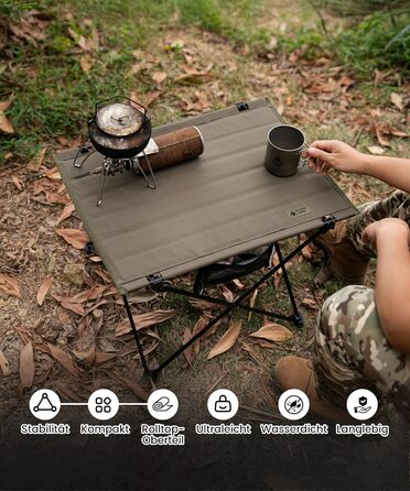 Складаний кемпінговий стіл OneTigris CAMPMATE, маленький складаний стіл, надлегкий портативний вуличний стіл, складний стіл, вантажопідйомність до 30 кг для використання на свіжому повітрі, походи, зелений рейнджер