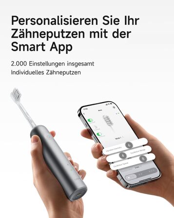 Електрична звукова зубна щітка з осциляціями та вібрацією, 3 насадки, водонепроникна IPX7, дорожня версія (Подарункова коробка з алюмінію, Сірий Космічний)