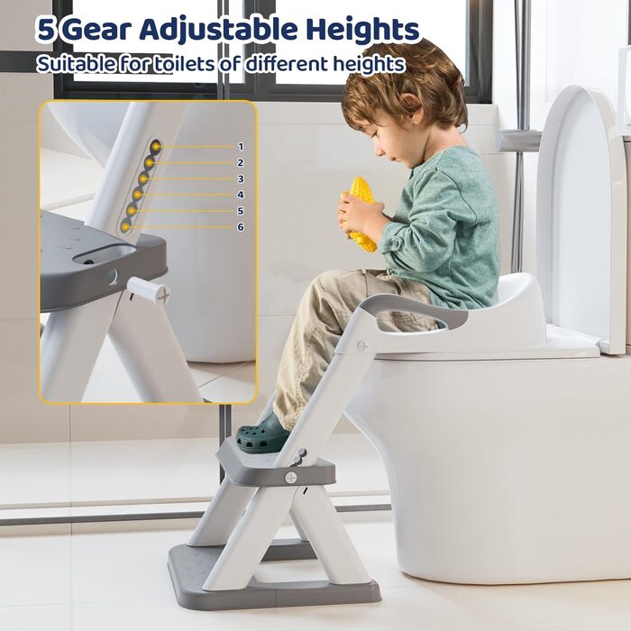 Дитяче сидіння для унітазу Wimaha, оновлене дитяче сидіння для унітазу 2 в 1 зі сходами, регульований по висоті складний дитячий т