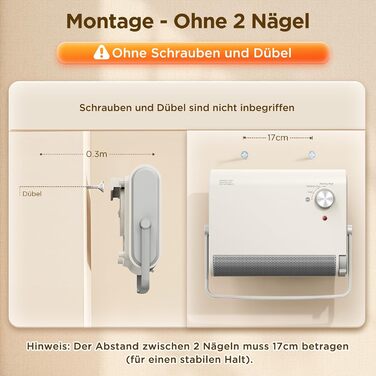 Енергозберігаючий вентилятор-обігрівач для ванної кімнати, настінний вентилятор Sandrem потужністю 2000 Вт для площі приблизно 30 кв.м, портативний керамічний вентилятор-обігрівач, сушить одяг з термостатом, має режими охолодження та теплого повітря, захи