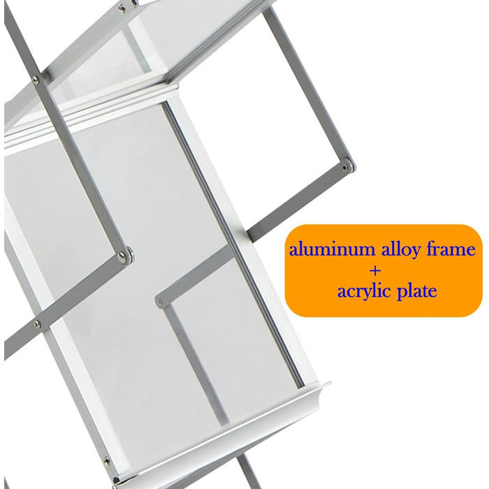 Складана підставка для брошур TUKA-i-AKUT з 6 відділеннями, формат A4, виготовлена з алюмінію/акрилу, включає сумку для перенесення, підставку для літератури, підставку для брошур на підлогу, підставку для журналів, тримач для каталогів, складаний дисплей