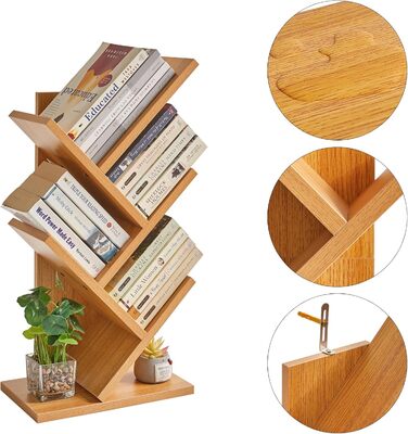 Книжкова полиця YMYNY у формі дерева, 4-рівнева перегородка для кімнати, сучасна дерев&39яна полиця для книг/фільмів/компакт-дисків, вузька підставка для спальні, домашнього офісу, натуральний колір HBC014N 60 см 4 яруси натурального кольору