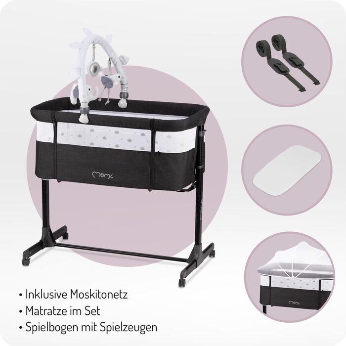 Багатофункціональна тумбочка та дитяче ліжко MoMi REVO, 6-рівневе регулювання висоти від 72 до 82 см, темно-сірий колір