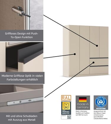 Меблі Rauch Costa, шафа для спальні, дитячої кімнати, кімнати немовляти, кімнати підлітка, передпокою, 3-дверна шафа з 2 шухлядами, механізм відкривання натиском, білий, ширина 136 см, без дзеркала, альпійський білий білий профіль ручки, 54 x 136 x 197 см