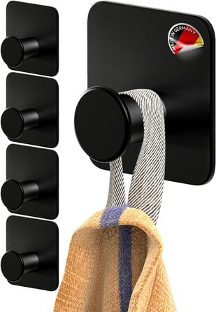 Рушникосушка без свердління - 5 шт. гачків для рушників для ванної кімнати, чорні клейкі гачки сучасні, стильні - гачки самоклеючі