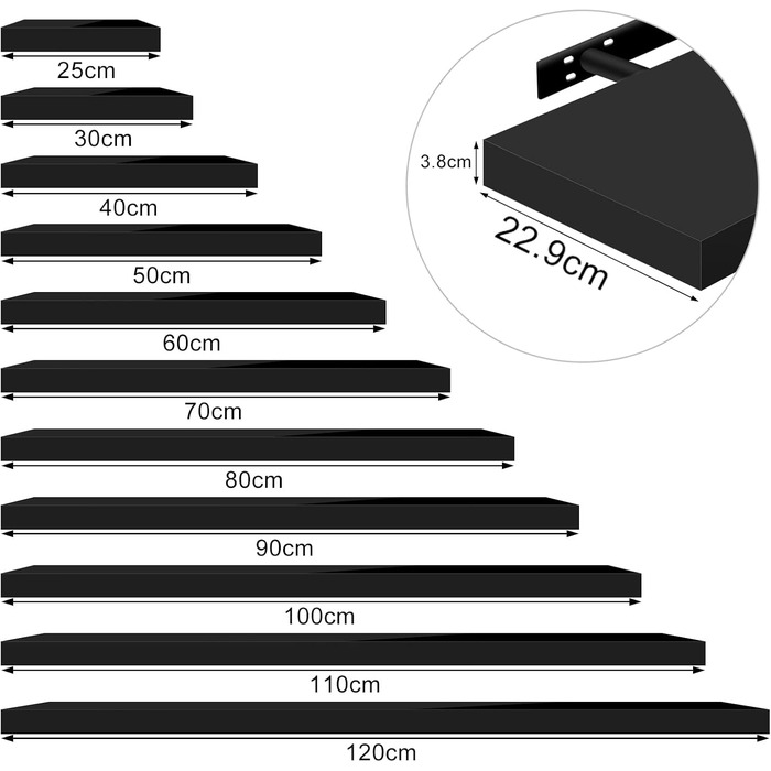 Настінна полиця WOLTU Volato, Плаваюча настінна дошка, Глянцевий чорний колір, Плаваюча полиця, Полиця для CD/DVD, Книжкова полиця, Дерев&39яна дошка, 120 x 22,9 x 3,8 см, RG9484sz, 120 см, Чорний