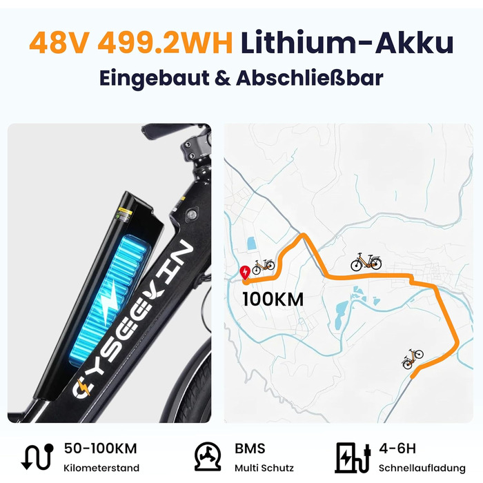 Чоловічий електровелосипед S10 26 дюймів, електричний велосипед для дорослих з двигуном 250 Вт, акумулятором 48 В 499,2 Втгод, 4,4-дюймовим РК-дисплеєм, електровелосипед з амортизаційною вилкою, до 100 км, 25 км/год, Pedelec для жінок, міські поїздки, чор