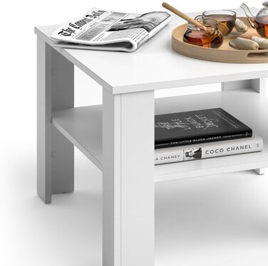 Журнальний столик Vicco Homer, журнальний столик з полицею, білий, 60 x 60 см Білий 60x42x60 см