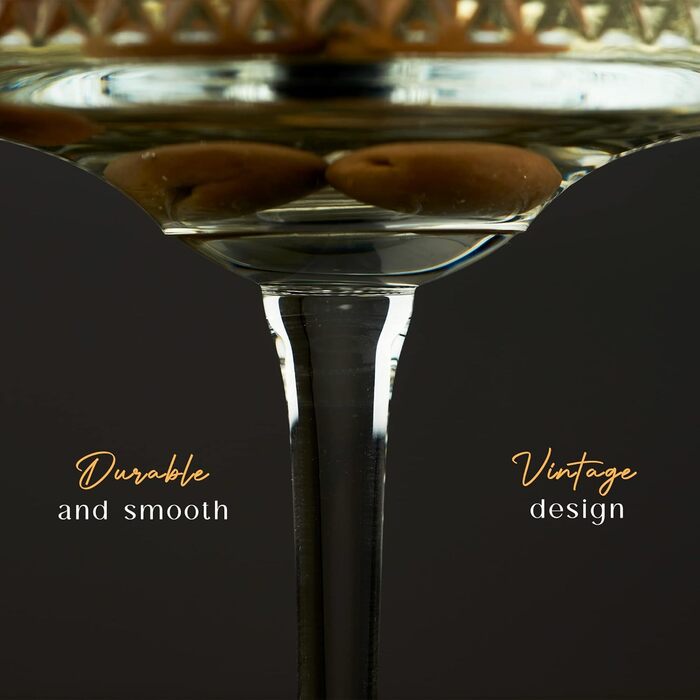 Вінтажні келихи купе Набір з 4 (8,8 унцій/260 мл), шампанське, вино, мартіні, коктейльні келихи, келихи для довгих напоїв, криштал