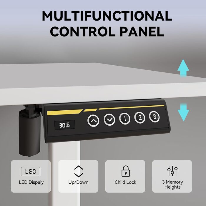 Каркас електричного столу стоячи з двома двигунами, колеса з фіксацією, регулювання висоти та довжини, ніжки столу сидячи/стоячи з кабельним лотком (Окремостоячий, Білий) Білий Окремостоячий