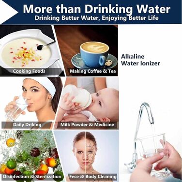 Іонізатор і очищувач води, до -500 Mv Orp, Ph 3,5-10,5, очищувач води, фільтр для лужної води з 7 налаштуваннями води, інтелектуальне голосове керування, білий