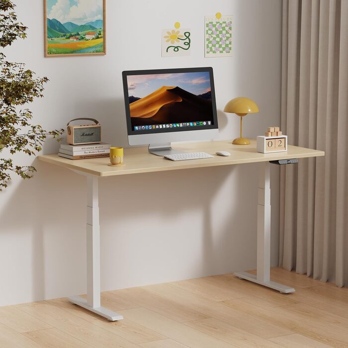 Стіл з регулюванням висоти 140x70 см, цільна стільниця 25 мм, подвійний двигун, 3-рівнева конструкція, інтелектуальне керування з 4 слотами пам&39яті та 2 USB-портами (бежевий білий 140 см x 70 см)
