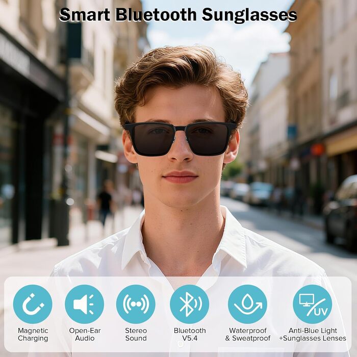 Розумні AI-окуляри S7 Bluetooth-сонцезахисні окуляри з перекладом у реальному часі та голосовим помічником, захистом від синього світла та UV-випромінювання, зі змінними лінзами