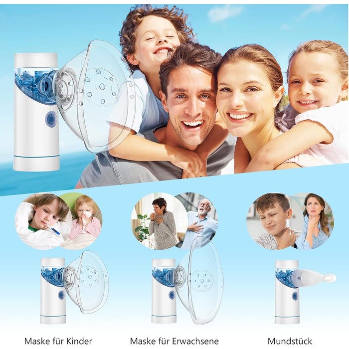Набір портативних інгаляторів, безшумний інгалятор-небулайзер з мундштуком і маскою, ефективний при респіраторних захворюваннях, заряджається від USB, інгалятор для дітей і дорослих, білий