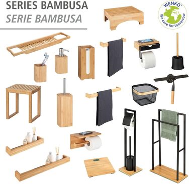 Тримач для рушників WENKO Mod. Bambusa з бамбуковою полицею та шухлядою, вкл. кріпильний матеріал, натуральний/чорний Одномісний